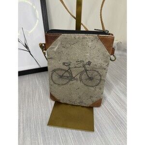 Mona B Recycled Canvas & Leather Upcycled Crossbody 1889 Bicycle Theme